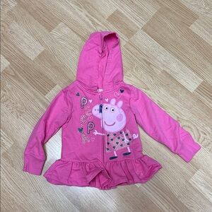 Peppa Pig Kids' Pink Sweatshirt Ruffle Hem, Full zip. Cute Comfy